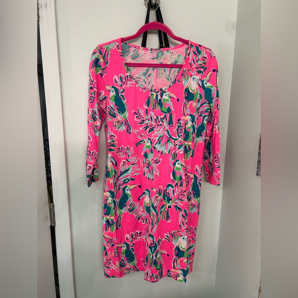 Lilly Pulitzer Pink and Green Leaf Print Dress